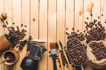 Wall Mural - background composition with accessories Ingredients for making coffee.