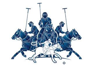 Wall Mural - Horses Polo players action cartoon cartoon graphic vector