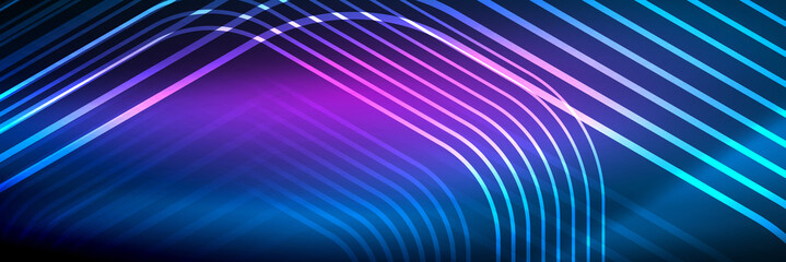 Shiny neon lines, stripes and waves, technology abstract background. Trendy abstract layout template for business or technology presentation, internet poster or web brochure cover, wallpaper