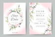 Wedding invitation set card template wreath design with rose flower watercolor bouquet vector.