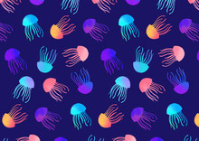 クラゲ　水彩　パターン　watercolor Jellyfish Seamless Pattern