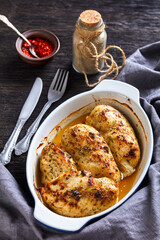 Canvas Print - hot chicken breasts in a baking dish