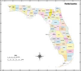 Wall Mural - florida state outline administrative and political map in color