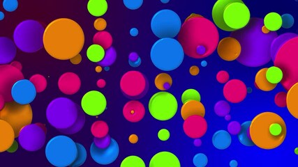 Wall Mural - Cartoon animation of beautiful multi-colored circles like paint bubbles or dye droplets in liquid. 4k looped abstract creative background. Luma matte as alpha channel. Particles increase and decrease