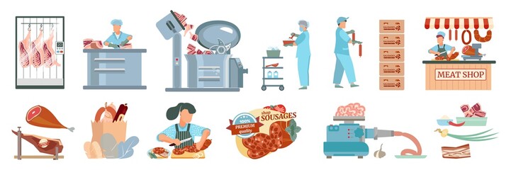 Wall Mural - Sausages Flat Icon Set