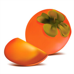 Wall Mural - Realistic Detailed 3d Fresh Persimmon Set. Vector