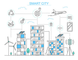 Poster - Smart City Urban Building Concept Contour Linear Style. Vector