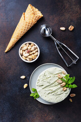 Wall Mural - Homemade ice cream with pistachio and mint