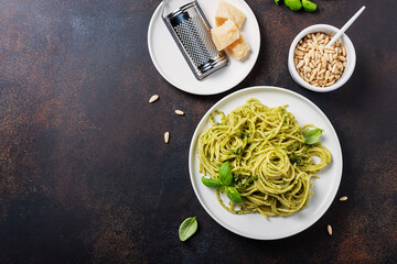 Wall Mural - Traditional Italian spaghetti with basil