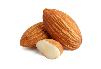 Wall Mural - Almonds three macro corner on the white background with .clipping path suitable for product ily on the white background with clipping path.