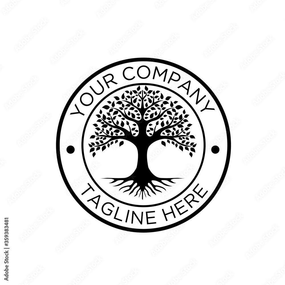 Family Tree of Life Stamp Seal Emblem Oak Banyan Maple logo design ...