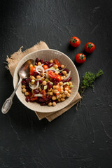 Canvas Print - chickpeas salad witn red beans tomatoe onions and thymus