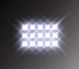 Wall Mural - stadium light effect isolated on transparent background. white flashlignt, flare, projector rays or 