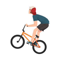 Boy Bicycle Jumper, Extreme Hobby or Sport Cartoon Style Vector Illustration