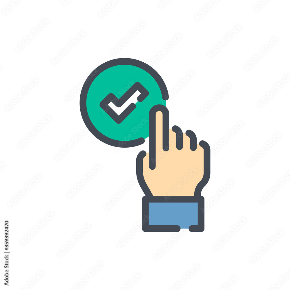 Correct selection color line icon. Hand picking checkmark vector ...
