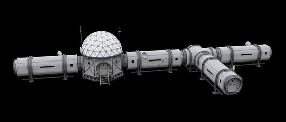 Wall Mural - research base, habitat for astronauts on mars or moon isolated on black background