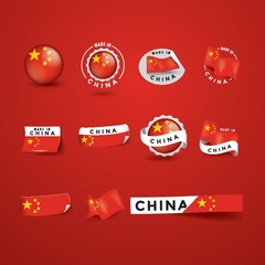 Poster - set of made in china labels stickers and banners