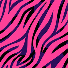 Abstract Trendy Pink Zebra Seamless Pattern. Hand Drawn Fashionable Wild Animal Tiger Skin Texture For Fashion Print Design, Fabric, Textile, Wrap, Background, Wallpaper. Vector Illustration