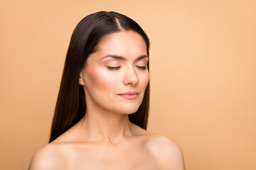 closeup photo of amazing mature latin lady closed eyes peaceful harmony natural beauty concept witho