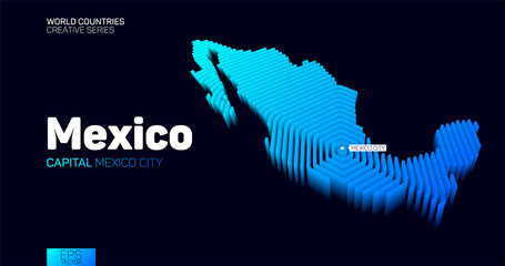 Wall Mural - isometric map of mexico with blue hexagon lines