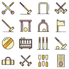 Wall Mural - Croquet icons set. Outline set of croquet vector icons thin line color flat on white