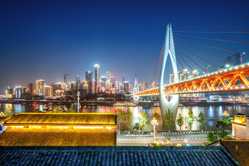 Poster - Chongqing architectural scenery and rivers and sky at night