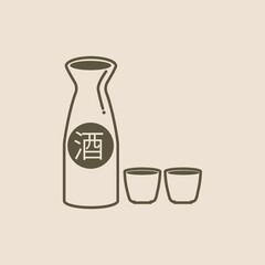 Canvas Print - sake bottle and cups