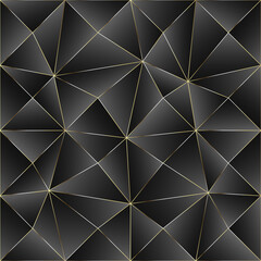 Wall Mural - Abstract geometric seamless pattern. Golden and dark black low poly repeated background. Vector illustration.