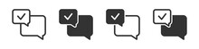 Speech Bubble With Tick Icons In Four Different Versions In A Flat Design