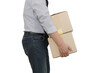 © Treetree2020 - Asian young man lifting large and heavy boxes on a white background