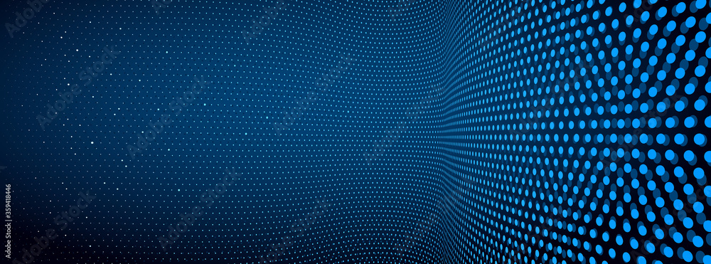 3D abstract dark blue background with dots pattern vector design, technology theme, dimensional dotted flow in perspective, big data, nanotechnology. - obrazy, fototapety, plakaty 