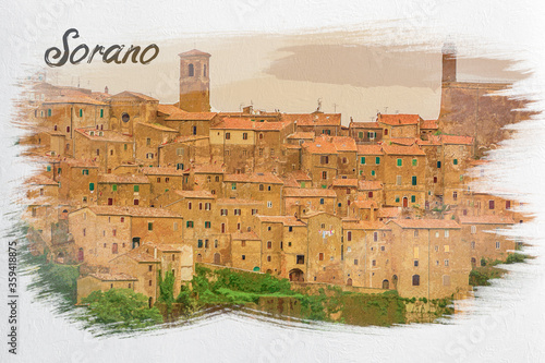 Small town Sorano over roof...