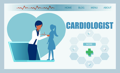 Wall Mural - Vector of a cardiologist doctor using modern technology to assist a patient