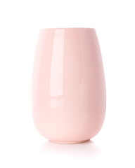 Wall Mural - Decorative ceramic pink vase on white background.