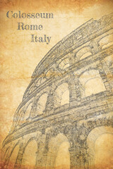 Wall Mural - Sketch of Colosseum in Rome, Italy on old paper