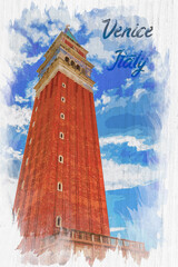 Wall Mural - Watercolor of Bell tower on St. Mark's Square, Venice