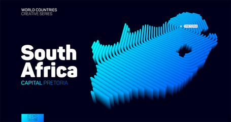 Wall Mural - isometric map of south africa with blue hexagon lines