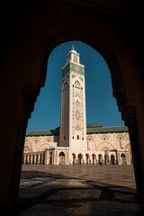 Panoramic view at the Mosque of Hasan II. in Casablanca. Casablanca is the largest city in Morocco.