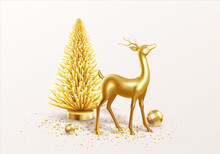 Merry Christmas And Happy New Year Background With Realistic Holiday Decorations. Vector Illustration