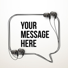 Wall Mural - Innovative vector music quotation template in headphones quotes on the White backdrop. Creative vector banner illustration with quote in a frame with Black quotes. Template modern headset design.