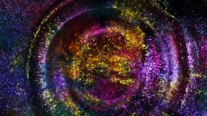 Wall Mural - Decoration twinkle glitters background video. Abstract shiny backdrop with circles in motion. Footage with flickering liquid particles. Animation with purple, golden and pink colors with blur effect