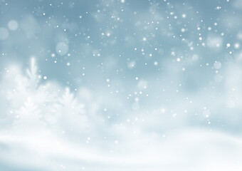 Wall Mural - Christmas winter snowy landscape background. Winter snow dust background. Vector illustration