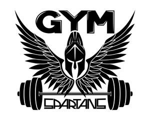 Wall Mural - Gym sign with Spartan helmet and wings on a white background.