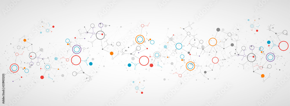 Geometric abstract background with connected line and dots. Futuristic digital background for science and technology. - obrazy, fototapety, plakaty 