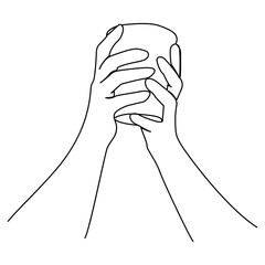 one line continuous drawing two hands holding a glass