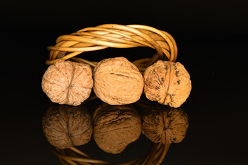 Walnuts isolated on a black background.