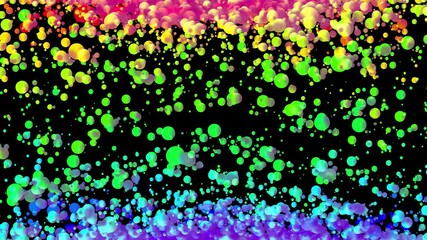 Wall Mural - 4k loop seamless abstract background with beautiful multi-colored drops in 2d flat style smoothly move like paint bubbles in liquid. Luma matte as alpha channel.