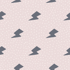 Wall Mural - Creative black thunder backdrop seamless pattern on light pink background. Thunderbolt wallpaper. Lightning bolts.