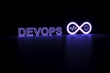 DEVOPS neon concept self illumination background 3D illustration