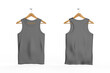 © Designkida - blank tank top shirt mock up on wooden hanger front and rear side view. 3d illustration